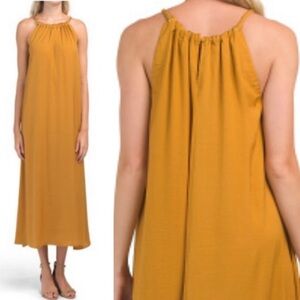 Rachel Zoe Golden Mustard Braided Halter Top Maxi Dress Size Small